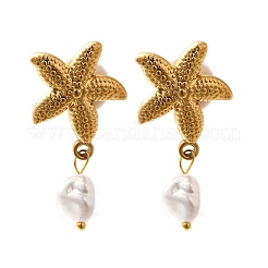 Серьги-гвоздики из пластика и нержавеющей стали 304 с жемчугом EJEW-G422-01G-01