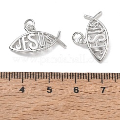 ラックメッキ真鍮チャーム  イエスフィッシュチャーム  カドミウムフリー＆鉛フリー  プラチナ  12x21x2.8mm  穴：3.5mm&nbsp;KK-CBAB1AF-25P