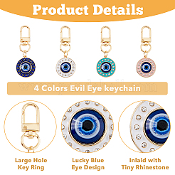 4 шт. 4 цвета круглые эмалевые подвески со стразами от сглаза HJEW-DC0001-08