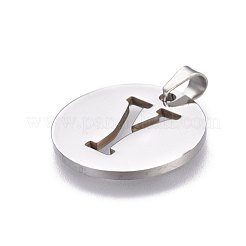 変色しない201ステンレススチールペンダント  アルファベット付きフラットラウンド  ステンレス鋼色  文字y  20x1.3mm  穴：4x3mm&nbsp;STAS-L221-33Y
