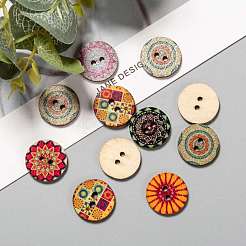 Boutons en bois imprimé avec 2 trou&nbsp;BUTT-ZX004-01B-M
