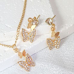 Комплекты из ожерелий и серег-гвоздиков из сплава бабочки и горного хрусталя для женщин&nbsp;FS-WGF94CB-01