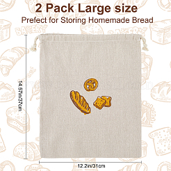2 шт. льняные мешочки с принтом хлеба AJEW-CP0003-81A