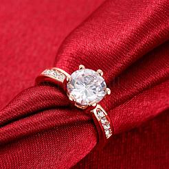 女性のための絶妙な真鍮婚約指輪チェコラインストーンリング  ローズゴールド  usサイズ7（17.3mm）&nbsp;RJEW-BB02141-7