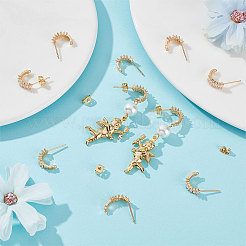 10 шт. латунная фурнитура для сережек-гвоздиков в форме буквы С из прозрачного кубического циркония KK-BBC0007-12