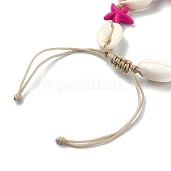 Браслет из плетеных бусин из натуральной ракушки и морской звезды из синтетической бирюзы BJEW-TA00355