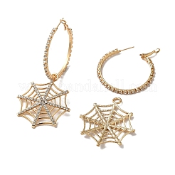 ハロウィン合金タッセルフープピアス  rhinstoneと  女性のためのジュエリー  クモの巣  ゴールドカラー  86.5x41.5mm&nbsp;EJEW-K274-02G