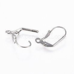 変色しにくい304ステンレススチールフレンチフックピアス金具  カン付き  ステンレス鋼色  18x12x5.5mm  穴：1.5mm  ピン：0.8mm&nbsp;STAS-G161-21A