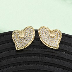 Сердце из латуни микро проложить кубического циркония серьги стержня EJEW-B153-19G-01