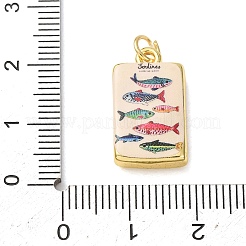 プリントブラスペンダント  魚のチャームが付いた長方形  ゴールドカラー  カラフル  19.5x11x4mm  穴：3.5mm&nbsp;KK-CBA8989-02C