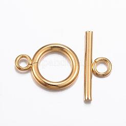304ステンレススチールトグル留め具  18KGP本金メッキ  リング：16x12x2mm  穴：2.5mm  バー：18x7x2mm  穴：3mm&nbsp;STAS-H380-03G