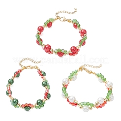 3 шт. 3-цветные браслеты из рождественского стекла и перламутрового стекла с выпечкой&nbsp;BJEW-JB12441