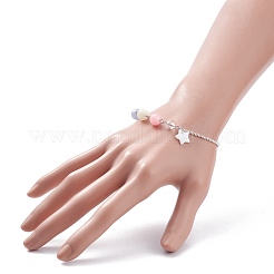 Браслет из натурального белого нефрита (окрашенного) с цепочками Rolo из нержавеющей стали 304&nbsp;BJEW-JB08145-05