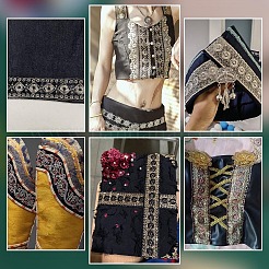ヴィンテージジャカードポリエステルリボン  刺繍入りの織りリボン  スパンコール  DIYクラフト縫製アクセサリー  ブラック  1-3/8インチ（34mm）&nbsp;OCOR-WH0101-259A