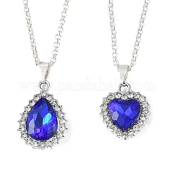 Collier pour femme avec pendentif cœur en forme de larme en alliage de verre et chaîne rolo en acier inoxydable 304 (2 pièce&nbsp;NJEW-JN06499