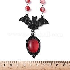 Сплав красного стекла летучая мышь кулон круглые стеклянные звенья ожерелья для Хэллоуина&nbsp;LS-NJEW-H075-02PEB