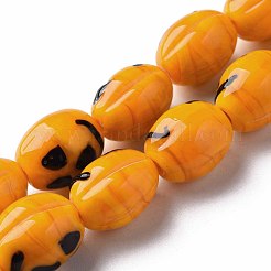 ハロウィーンの手作りランプワークビーズ連売り  楕円形の顔  ダークオレンジ  17x13~14mm  穴：1~2mm  約25個/連  16.54インチ（42cm）&nbsp;LAMP-T017-17