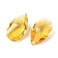 ガラスチャーム  ティアドロップチャーム  多面カット  シャンパンイエロー  38x22x13mm  穴：1.5mm&nbsp;GLAA-I062-01G