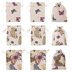 15 Stück 3 Stile Schmetterling bedruckt Polycotton (Polyester-Baumwolle) Verpackungsbeutel Kordelzugbeutel&nbsp;ABAG-TA0002-14