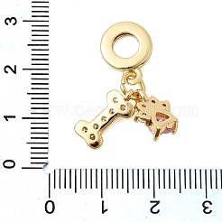 Подвески-шармы из латуни с прозрачными и розовыми кубическими циркониями в европейском стиле.&nbsp;KK-Z150-03G-02