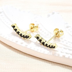 Изогнутые серьги-гвоздики с черным кубическим цирконием EJEW-G297-14G