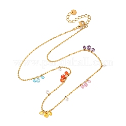 304 нержавеющая сталь шариковая цепочка цветные кубические цирконии плоские круглые кисточки ожерелья для женщин&nbsp;LS-NJEW-A051-03G-01