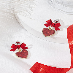 1 пара красных серег-капель в форме сердца с кисточкой&nbsp;EJEW-LP0011-02