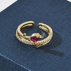 Bagues ouvertes en laiton avec micro pavé de zircones cubiques pour femmes&nbsp;RJEW-L343-05G-01