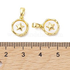 Gestellplattierung Messing Pavé Muschel flache runde Charms mit Stern&nbsp;KK-K360-06G