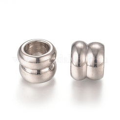 変色しにくい304ステンレススチールの溝付きヨーロピアンビーズ  大穴ビーズ  コラム  ステンレス鋼色  10x8mm  穴：6mm&nbsp;STAS-L238-016P