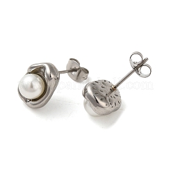 304ステンレススチールスタッドピアス  プラスチック模造パールと  オーバル  ステンレス鋼色  11.8x9.8mm  12個/セット&nbsp;EJEW-C099-01P