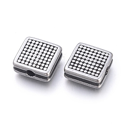 304ステンレススチールビーズ  正方形  アンティークシルバー  9x9x3.5mm  穴：1.8mm&nbsp;STAS-F243-11AS