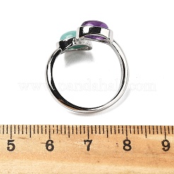 Кольца из натурального аметиста и амазонита&nbsp;RJEW-A068-02P-02