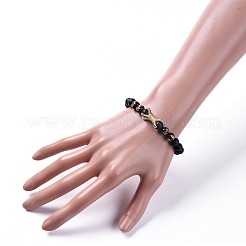 Braccialetti elastici con perline di agata nera naturale (tinta e riscaldata)&nbsp;BJEW-JB04801-02