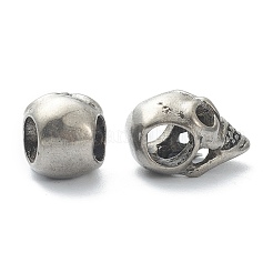 304ステンレススチールヨーロピアンビーズ  大穴ビーズ  スカル  アンティークシルバー  13.5x9x10.5mm  穴：5mm&nbsp;STAS-I181-111AS