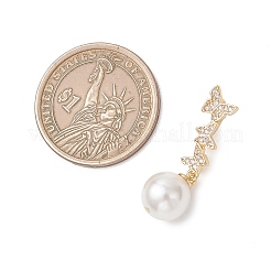 3 шт. 3 размера латунных подвесок в виде бабочки с микропаве из прозрачных кубических цирконий и белыми круглыми жемчужинами из ракушек.&nbsp;PALLOY-JF05087