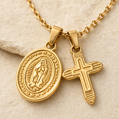 Collana con ciondolo a croce della Vergine in acciaio inossidabile 304 per donna.&nbsp;EU5025
