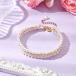 電気メッキ非磁性合成ヘマタイトと貝パール編みビーズブレスレット  女性のためのジュリー  花  ゴールドカラー  6-7/8インチ（17.5cm）&nbsp;BJEW-JB110101-02