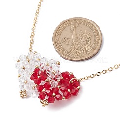 Ожерелья с двойным переплетением стеклянных подвесок в форме сердца NJEW-TA00132