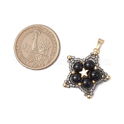 天然ブラックオニキス（染色・加熱）スターペンダント  ガラスシードビーズで  ゴールドカラー  28x27x6.5mm  穴：6x2mm&nbsp;PALLOY-JF03116-01