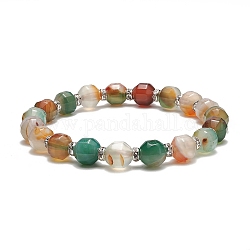 Bracelet extensible en perles d'agate naturelle teintée, bijoux en strass en laiton pour femmes, colorées, diamètre intérieur: 2-1/2~2-5/8 pouce (6.5~6.7 cm)