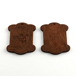 Dyed Rectangle Wood Pendants, Coconut Brown, 68x54x4mm, Hole: 3mm