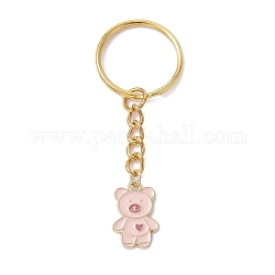 Брелок с подвеской из эмали из сплава медведя, с железным кольцом для ключей, розовые, 7 см