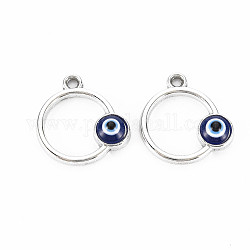 Colgantes de esmalte de aleación, Platino, sin plomo y cadmio, anillo con ojo, azul oscuro, 18x17x4mm, agujero: 1.8 mm