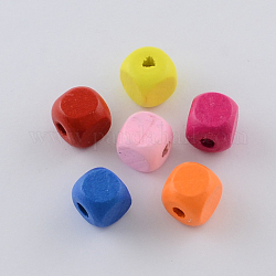 Perles en bois naturel teint, cube, couleur mixte, 12x12x12mm, Trou: 3mm, environ 574 pcs/500 g