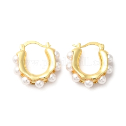 Plastic Pearl Beaded Hoop Earrings, Brass Jewelry for Women, Golden, 28x25.5x7mm, Pin: 1~mm