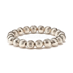 10 mm ccb-Kunststoff-Stretcharmband mit gerillten runden Perlen für Frauen, Platin Farbe, Perlen: 10 mm, Innendurchmesser: 2-1/4 Zoll (5.6 cm)
