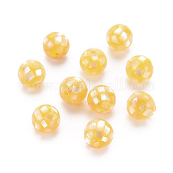 Perles en résine, avec coque jaune naturelle, ronde, jaune, 8.5mm, Trou: 1mm