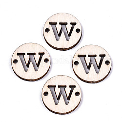 Unfinished Natural Poplar Wood Links Connectors, Laser Cut, Flat Round with Word, Letter.W, 19.5x2.5mm, Hole: 2mm