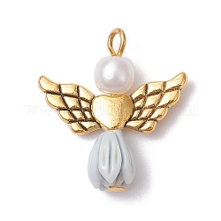 Pendenti di perle imitazione resina, Ciondoli di angelo rosa con ali di cuore in lega placcata oro antico, Gainsboro, 23.5~24x22x6.5mm, Foro: 1.8~2.2 mm
